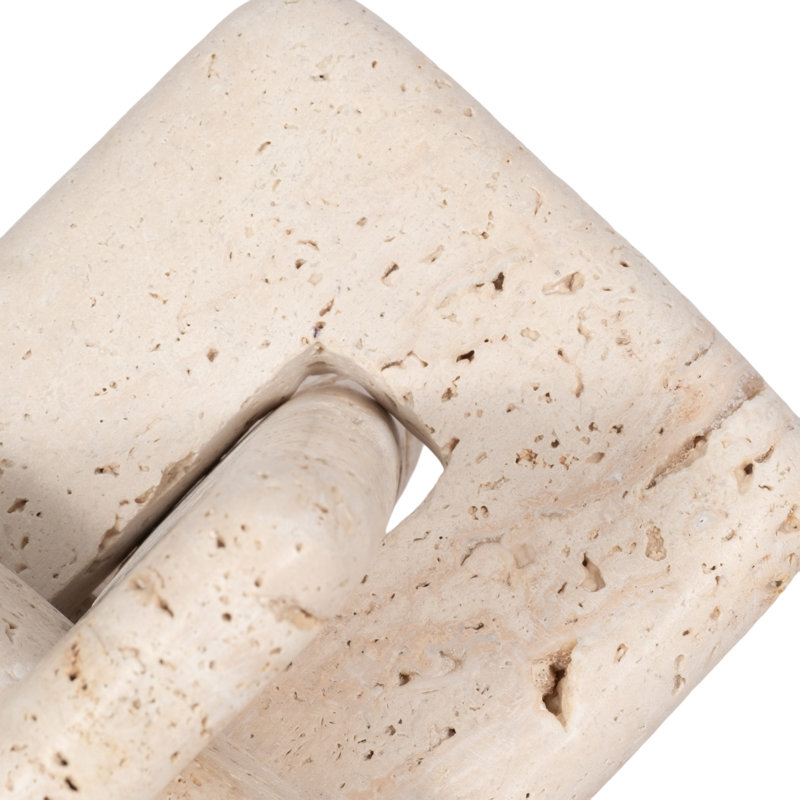 7" Tan Travertine Stone Interlocking Decorative Object Modern Glam Accent for Home, Office, Bedroom, or Living Room