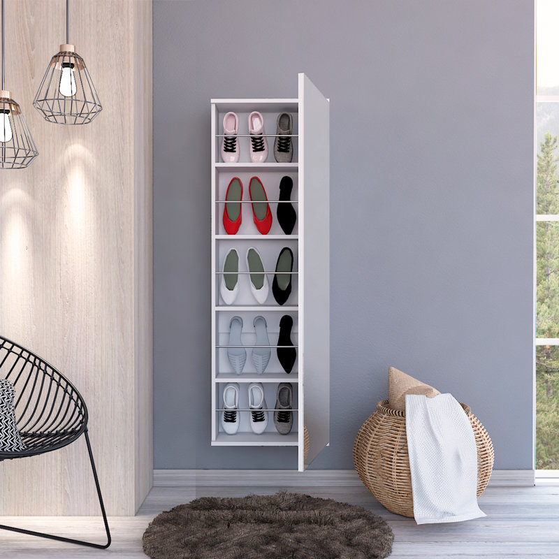 Range-chaussures mural avec miroir, porte simple, rangement compact pour dix paires de chaussures, idéal pour n'importe quelle pièce