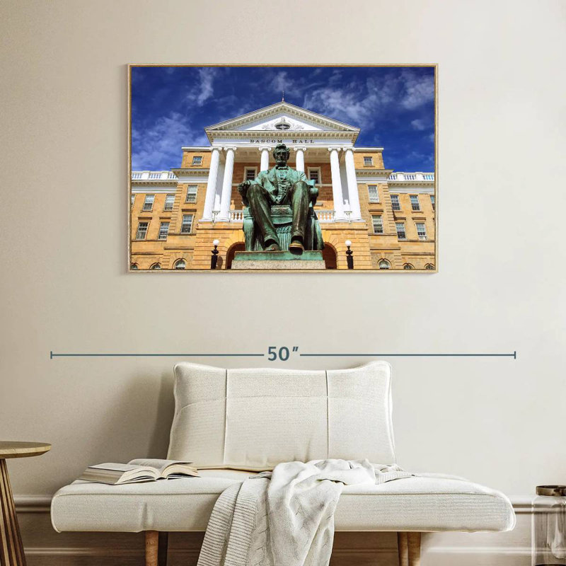 Bascom Hall Lincoln Statue, Floating Frame Natural Wood, 40" X 27"