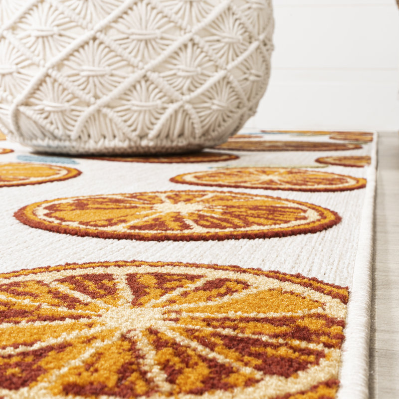 Kaue Citrus Slice High-Low Orange/Cream Indoor/Outdoor Rug, Runner 2'3" x 8'