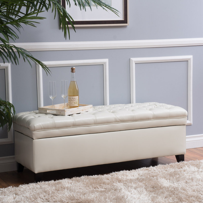 Modern Storage Ottoman Bench, Beige Gray