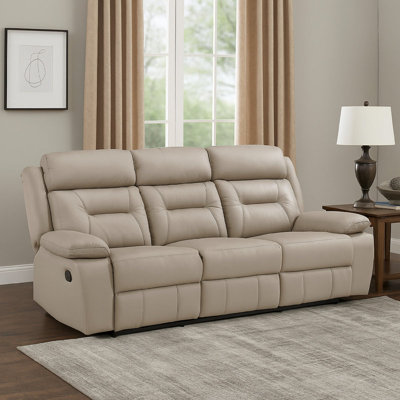 Canapé inclinable électrique Conia, cuir, USB, 87 po, Manuel - Bouton-poussoir, Latté beige brun