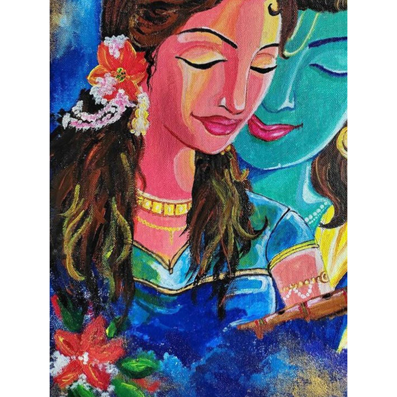Radha Krishna et la pleine lune | Acrylique sur toile | Par Khush Sahani