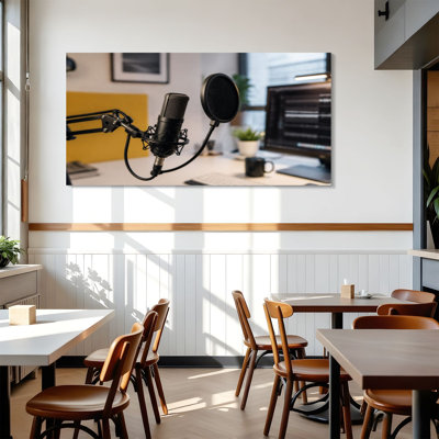 Canvas Wall Art close up microphone podcast studio vinyl Wall Decor for Living Room Bathroom Bedroom Office 24"H x 48"W Art Paintings, Ready to Hang