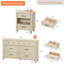 Ensemble de chambre à coucher 2 pièces WAMPAT - Comprend une commode 7 tiroirs, une table de chevet avec station de charge et une tablette, une commode 2 pièces et une table de chevet, beige