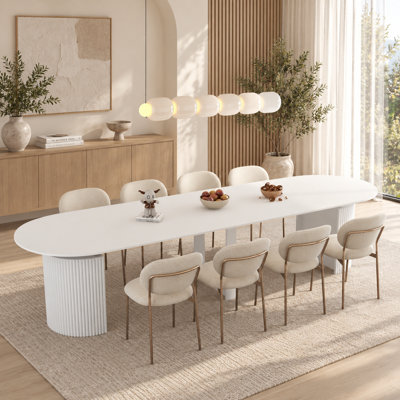 Modern Fluted Pedestal Extendable Dining Table, Space-Saving Console To 133" Banquet Table, Seats Up To 10