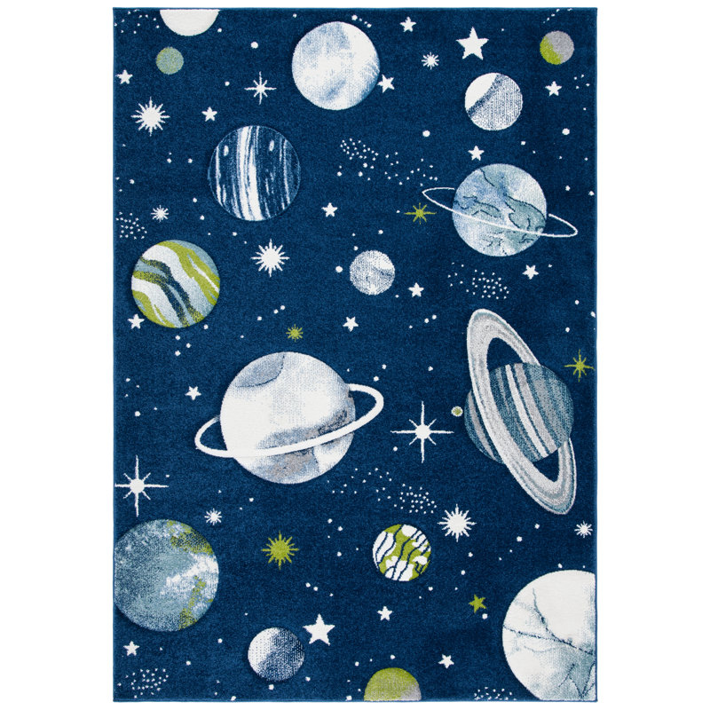 Hilger Navy/Ivory/Green Area Rug, Rectangle 2' x 3'