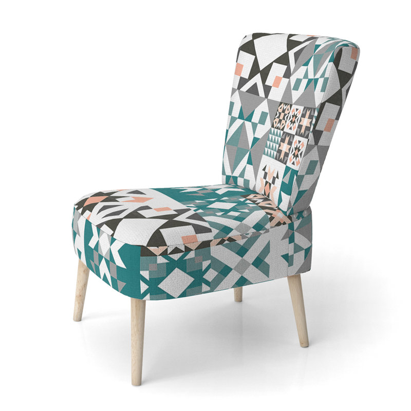 Multicolor Square Patchwork - Upholstered Patterned Accent Side Chair