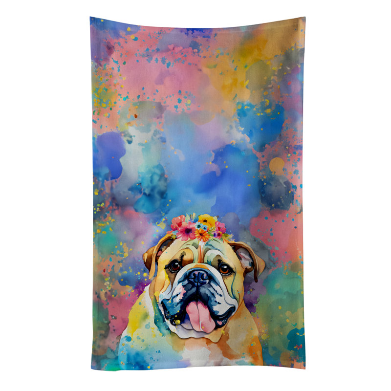English Bulldog Hippie Dawg Kitchen Towel