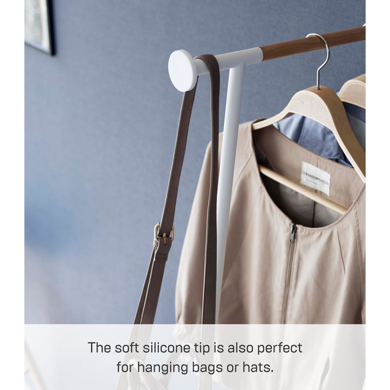 White Steel and Wood Leaning Clothes Hanger