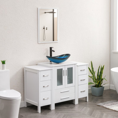Boleslavas 48" Single Bathroom Vanity Set with Manufactured Wood Top, Vessel Sink, Faucet, Drain