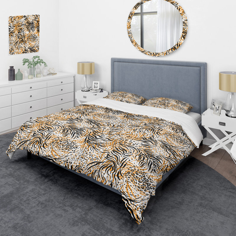 Ensemble de housse de couette en microfibre orange / noir 3 pièces, Housse de couette pour très grand lit et 2 très