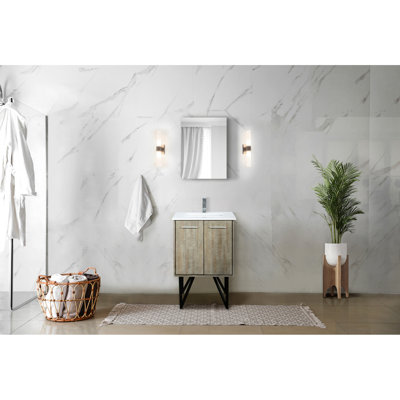24 po W, Meuble-lavabo de salle de bain rustique, comptoir en marbre, robinet, 18 miroirs - durabilité à long terme et marbre de culture pour salle de bain, avec résistance aux taches