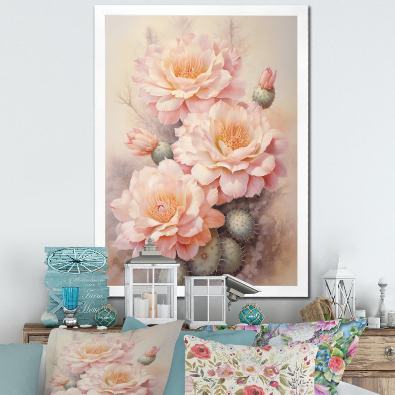 Yeidy, cactus rose, vert, impression romantique I, H 20 po x l 12 po x P 1 po, Cadre photo blanc