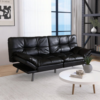 Jaykob 71 Inch Convertible Faux Leather Futon Sofa Bed with Adjustbale Arms,Loveseat Sleeper For Living Room, Bedroom, Studio, Apartment, Dorm, Home O by George Oliver