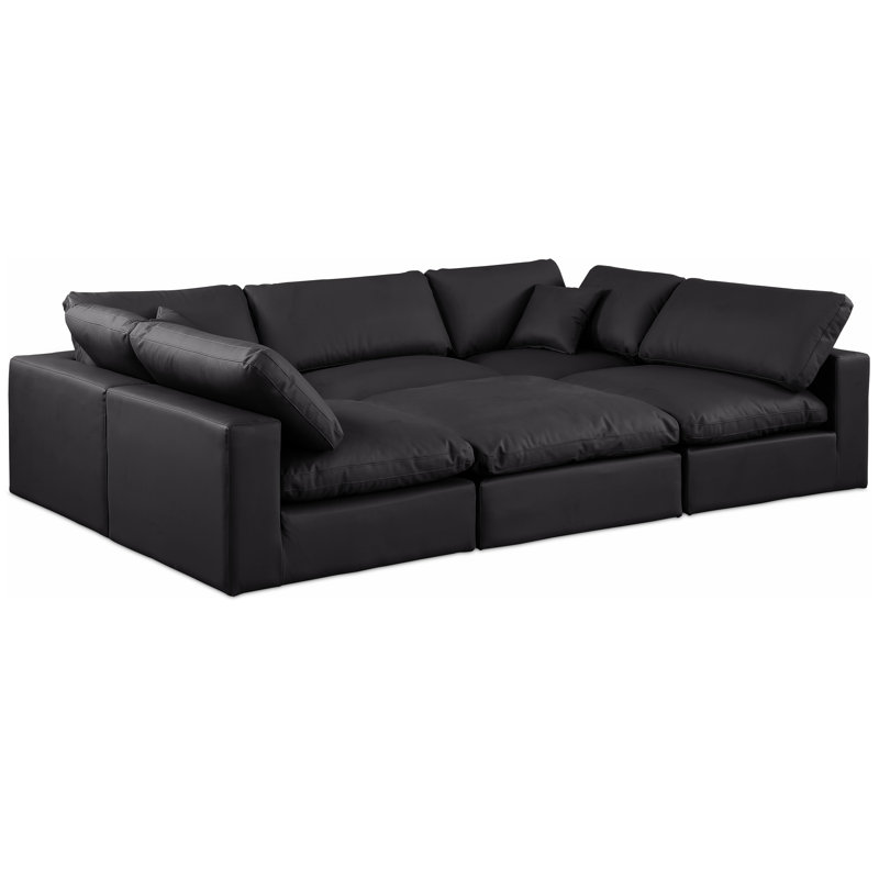 Canapé modulaire réversible de 120 po en similicuir de large avec repose-pieds, Cuir végétalien noir