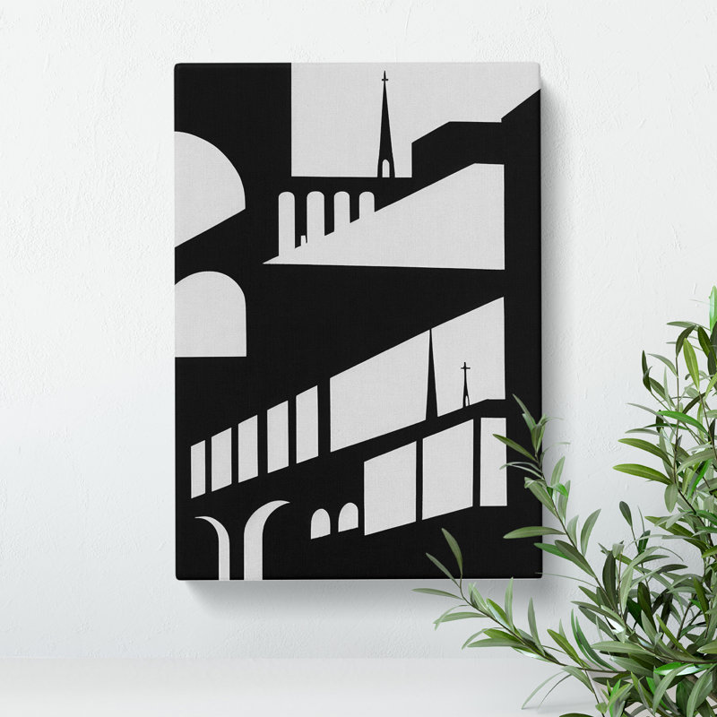 Monochrome City Skyline Abstract No.2 - Wall Art, 34cm H x 25cm W x 2cm D, Walnut Framed