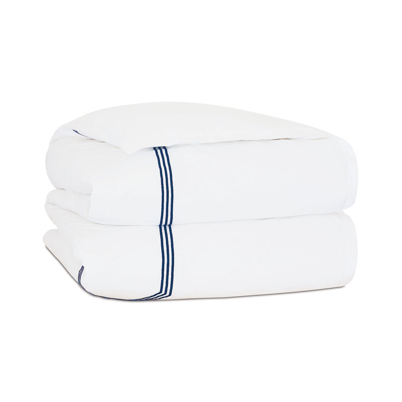 Tessa Percale Duvet Cover, White/Navy, Full Duvet Cover