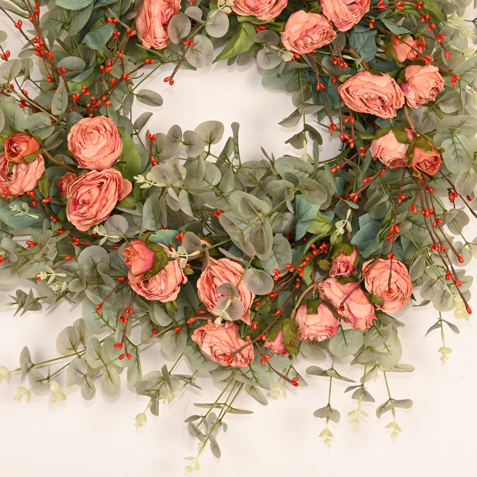 26" Handcrafted Eucalyptus Rose Everyday Wreath, Orange