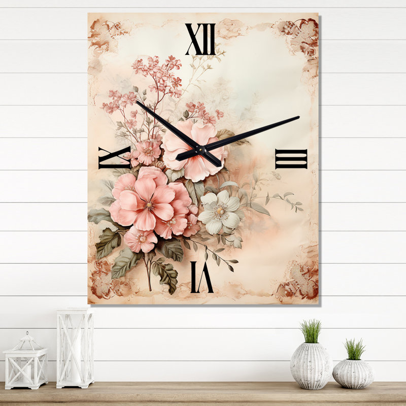 Blossoming Pink Rose Rustic Bouquet I - Rose Very Wall Clocks, Small