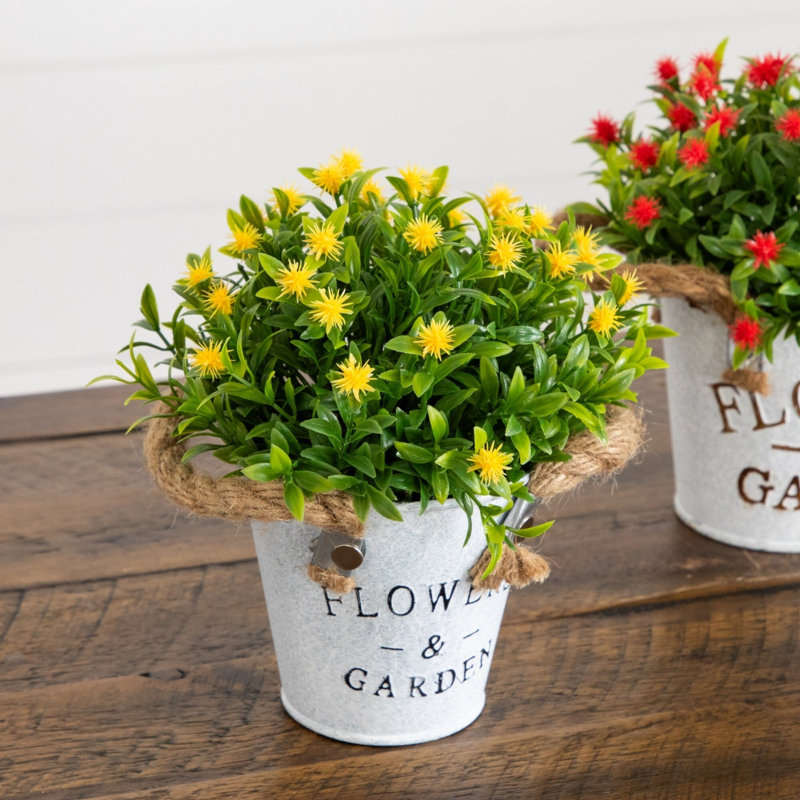 8 po Ensemble de 3 plantes à fleurs artificielles en fleurs rustiques et jardinières, Assortment 2