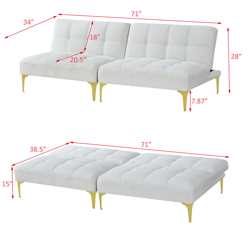 Rajene 71'' Upholstered Convertible Sofa, White Teddy