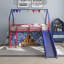 Lit mezzanine simple avec glissade et rideau, thème de couleur super-héros, offrant un espace sécuritaire et confortable pour un rideau en métal rouge-bleu, mode de vie actif approprié-292053671