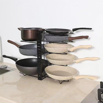 Adjustable Carbon Steel Pot Organizer, Cookware Rack For Kitchen Counter & Cabinet