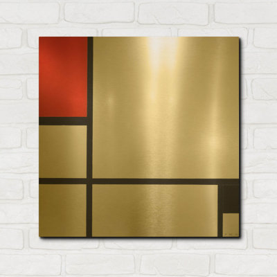 «Composition No. I, with Red and Black, 1929» par Piet Mondrian, art mural en métal doré, 24 po x 24 po
