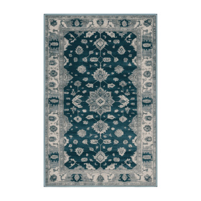 Machine Washable Overdyed Blue Area Rug