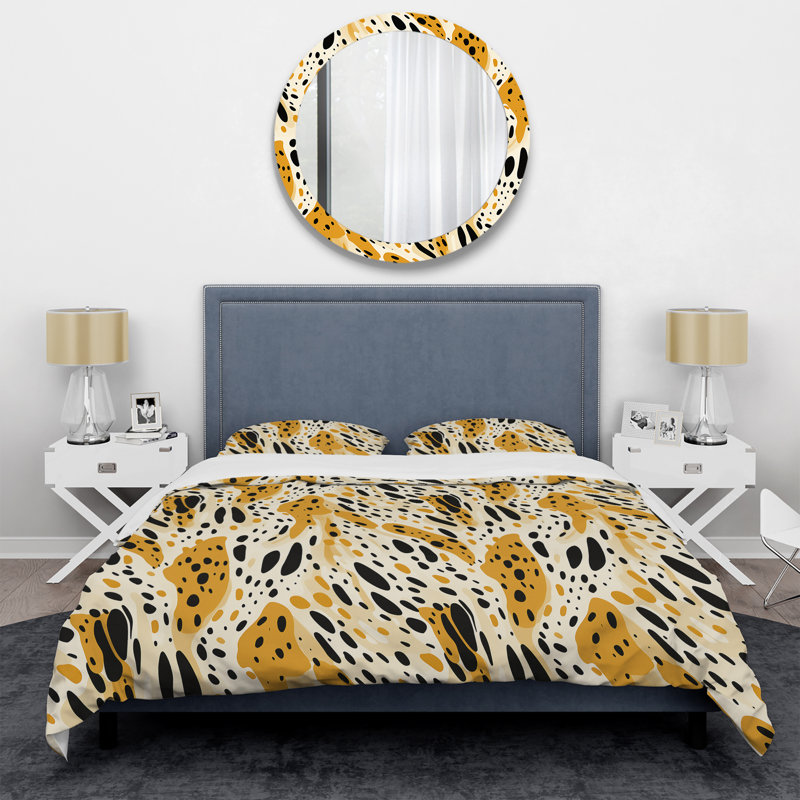 Ensemble de housse de couette Tribal Fusion In Black & Yellow I, Housse de couette pour grand lit et 2 taies décor