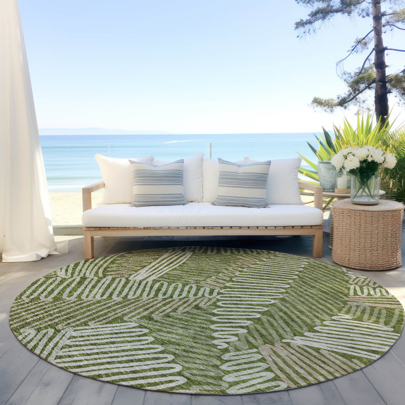 Lamanna Washable Floral Indoor / Outdoor Rug, Round 8'