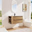 Support de meuble-lavabo mural 36 po avec lavabo en céramique - Gracieux tiroir moderne à fermeture en douceur imitation chêne massif Contreplaqué robuste Rangement de rangement abondant 2 teintes incluses-1518077592-1518077593