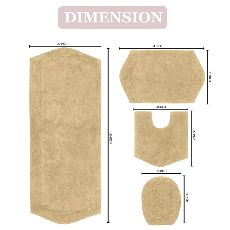 Ensemble de tapis de bain 4 pièces avec couvercle Waterford, séchage rapide, tapis lavables à la machine, absorbant, Lin lin