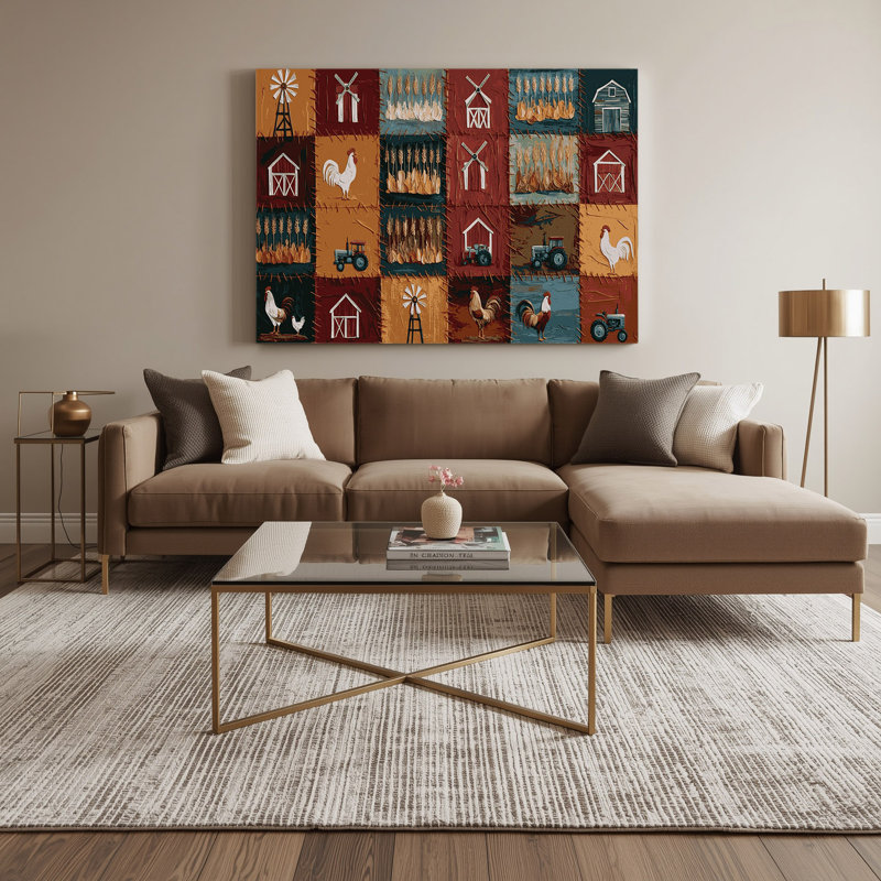 Farm Quilting Patterns Brown Canvas Wall Art, 11" H x 14" W