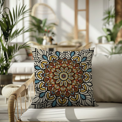 Oreiller carré réversible intérieur / extérieur Saanvi Mandala
