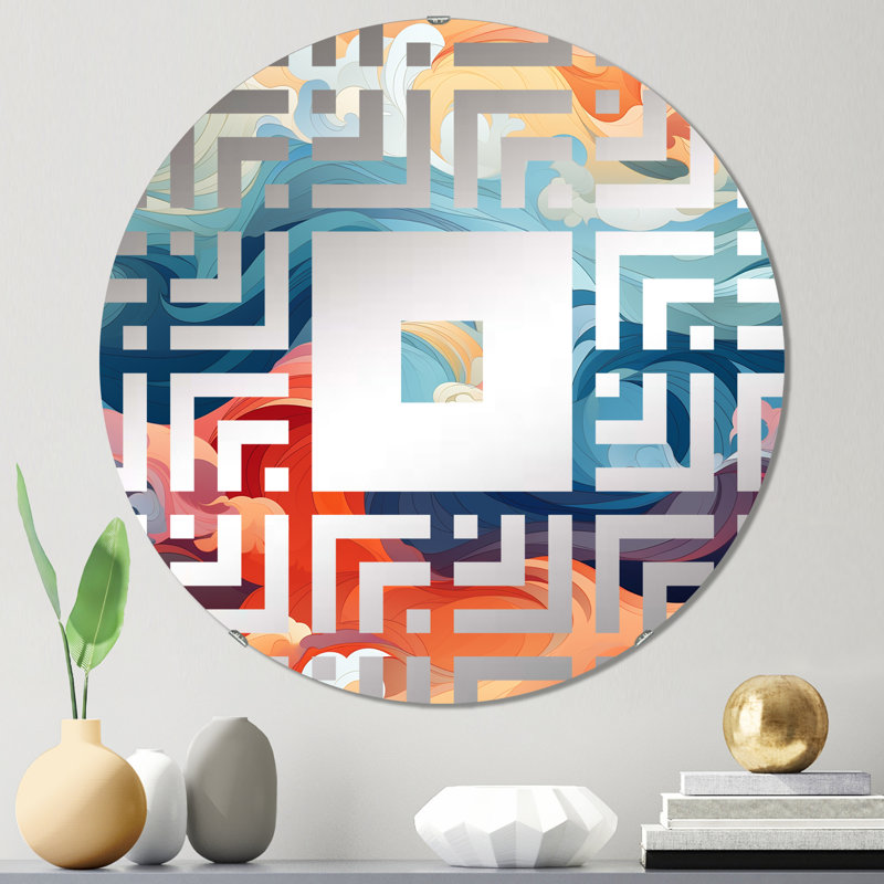 Miroir mural carré bleu et orange, 23,6 po x 23,6 po