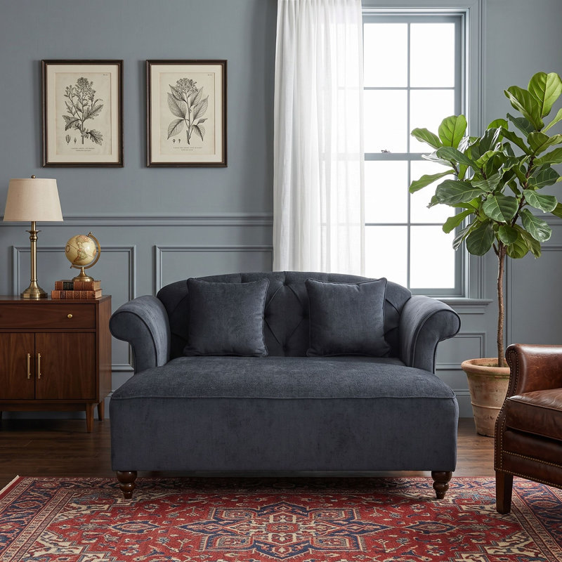 Chaise longue double avec accoudoirs en volute et pieds en bois tournés