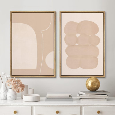 " Coral And White Mid-Century Geometric Polygon Symbols " 2 - Pieces