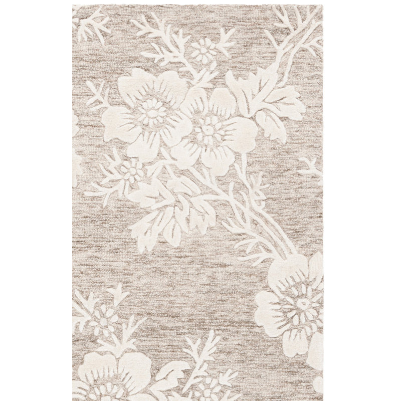 Glamour 151 Hand Tufted Wool/Cotton/Viscose Floral Rug in Brown/Ivory, Rectangle 4' x 6'