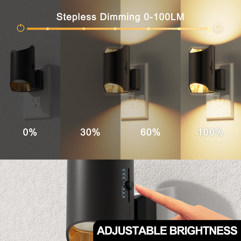 Dimmable Plug Into Wall Sconce, LED Night Light With Brass Finish