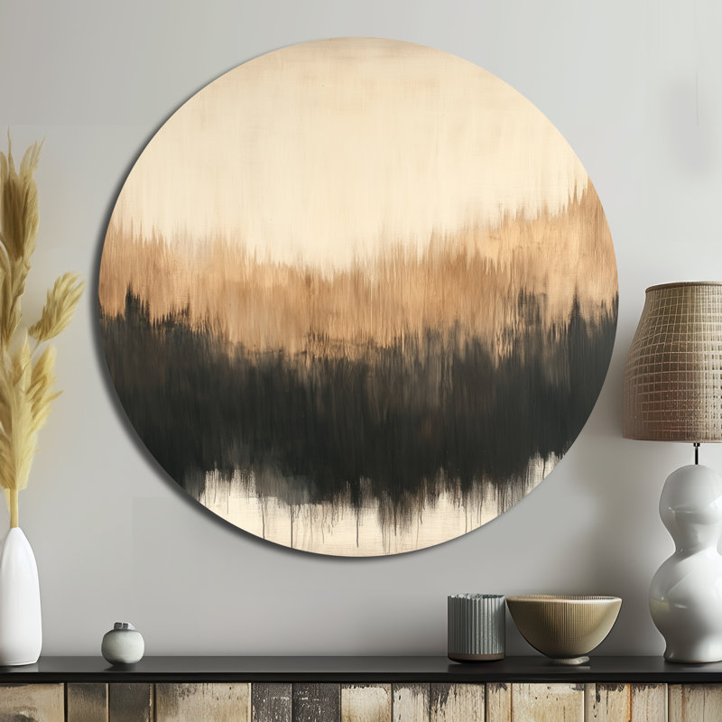 Beige et formes modernes noires - Décoration murale ronde transitionnelle abstraite en métal, L 29 po x H 29 po