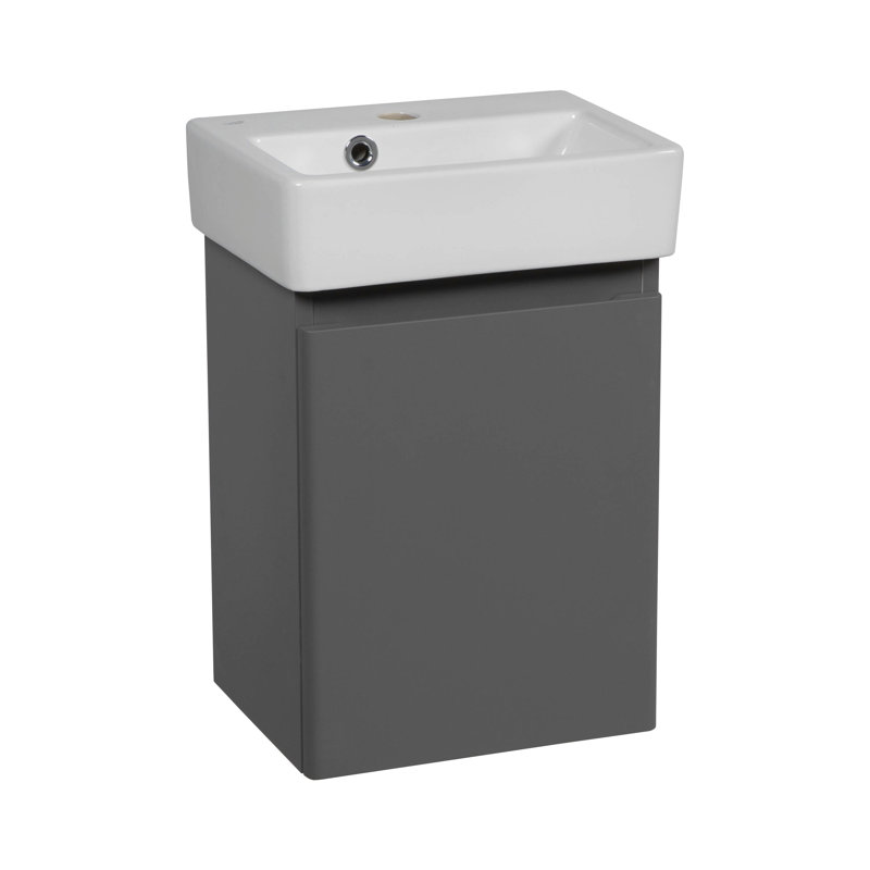 Heeba 14.56'' Single Bathroom Vanity with Ceramic Top with Mirror, Grey Matt