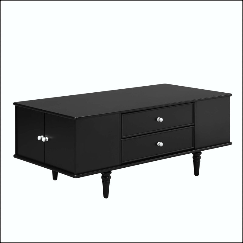 Table basse 47,2 po en bois avec 4 tiroirs et 2 compartiments latéraux cachés, Black