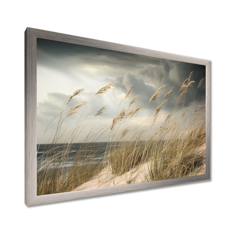 «Coastal Beach Grass Tranquility - Coastal Beach», art mural, H 30 po x l 40 po x P 1,5 po, Cadre argenté