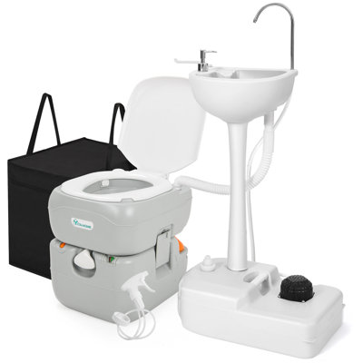 19.7" L x 13" W Portable Handwash Station with 5.8 Gallons Portable Toilet and Carry Bag