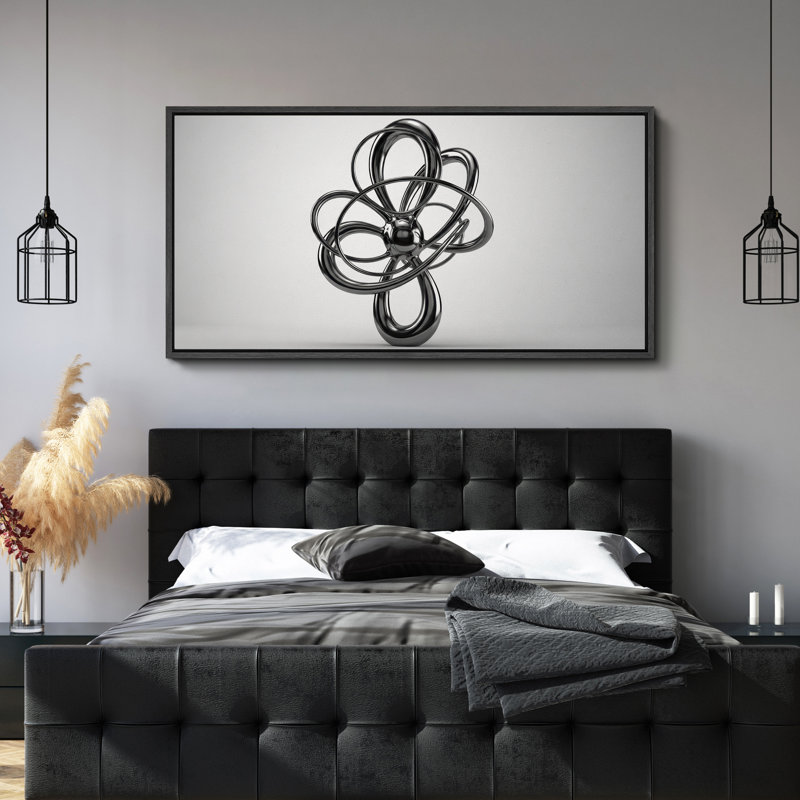 Art mural en toile noire avec sculpture abstraite métallique - Conception 3D contemporaine pour espaces industriels ou modernes