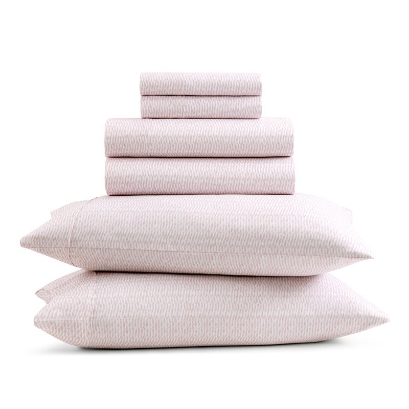 Ensemble de draps anti-froissement en microfibre GAIAM, Ikat Fan Blush, Ensemble de draps pour grand lit avec 4 taies d'or