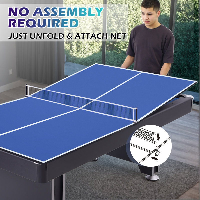 RayChee 84" Ping Pong Table Top, Table Tennis Conversion Top with Net & Premium Foam Padding, Blue