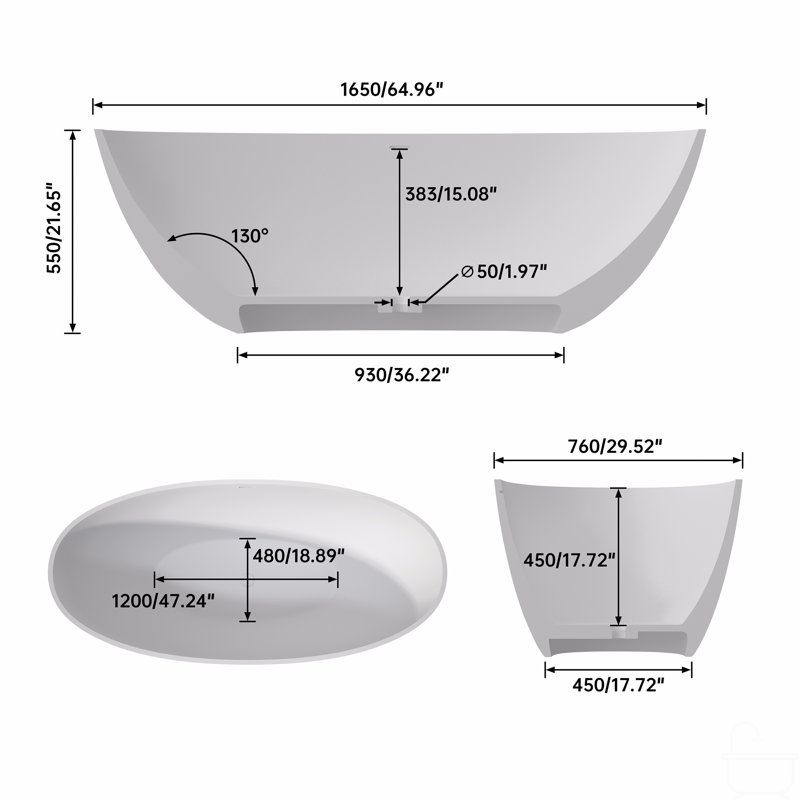 Solid Surface Deep Soaking Bathtub